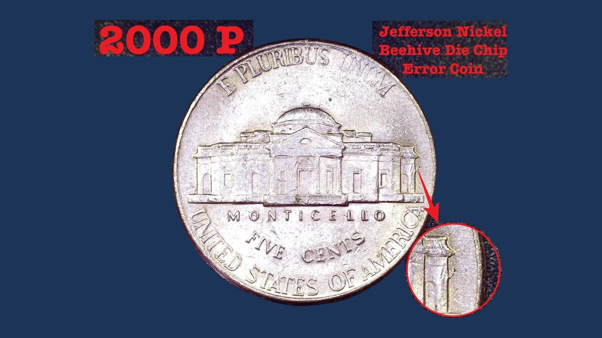 2000 Jefferson Nickel: Die Crack / Die Chip