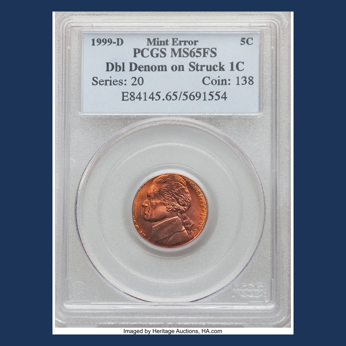 1999 Jefferson Nickel: Struck over a1999-Dcent