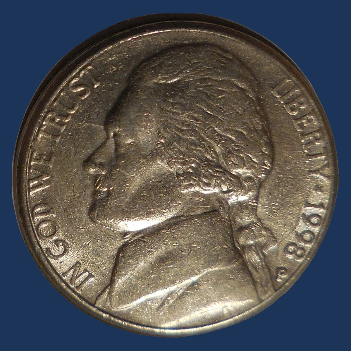 1998 Jefferson Nickel: Die Crack / Die Chip