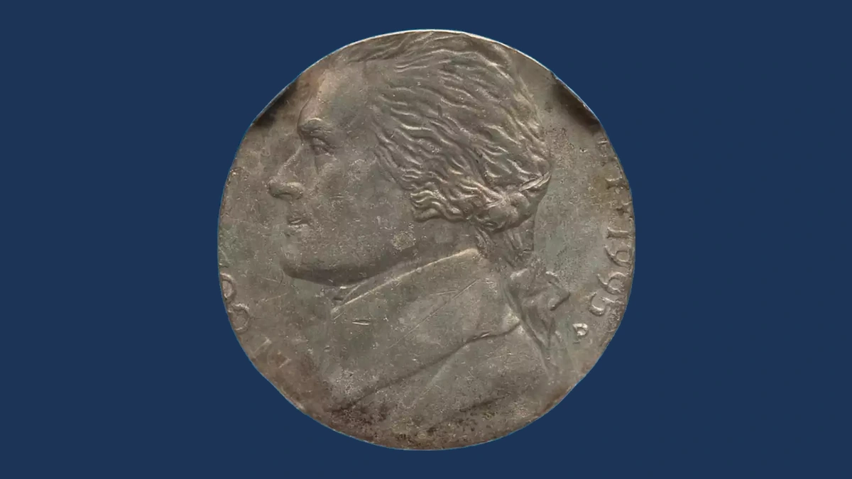 1995 Jefferson Nickel: Struck on dime blank