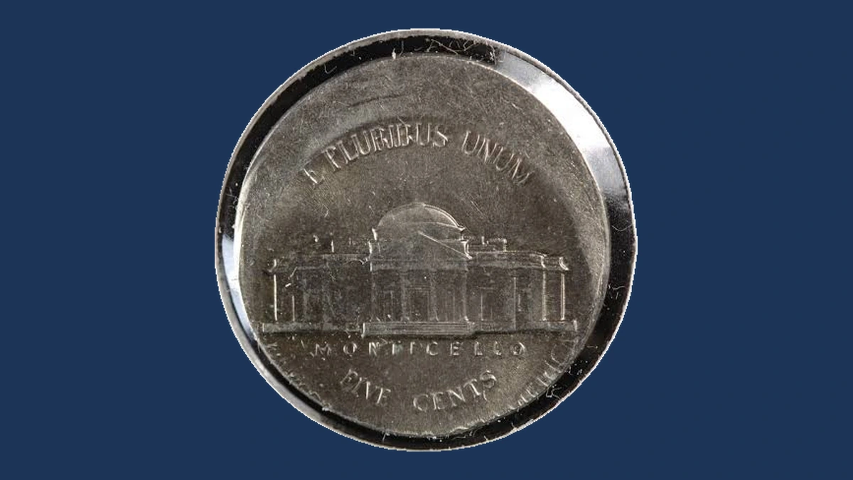 1989 Jefferson Nickel: Brockage