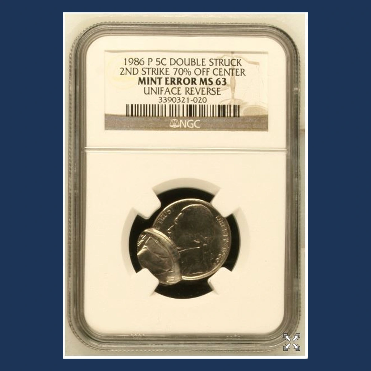1986 Jefferson Nickel: Double strike,secondoffcenter