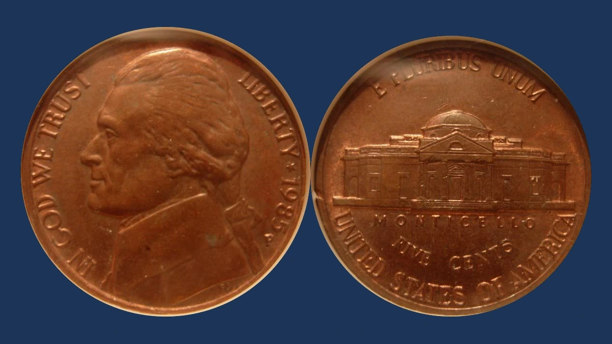 1985 Jefferson Nickel: Improperly annealed blank