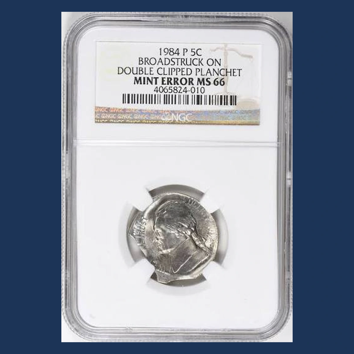 1984 Jefferson Nickel: Clipped Planchet