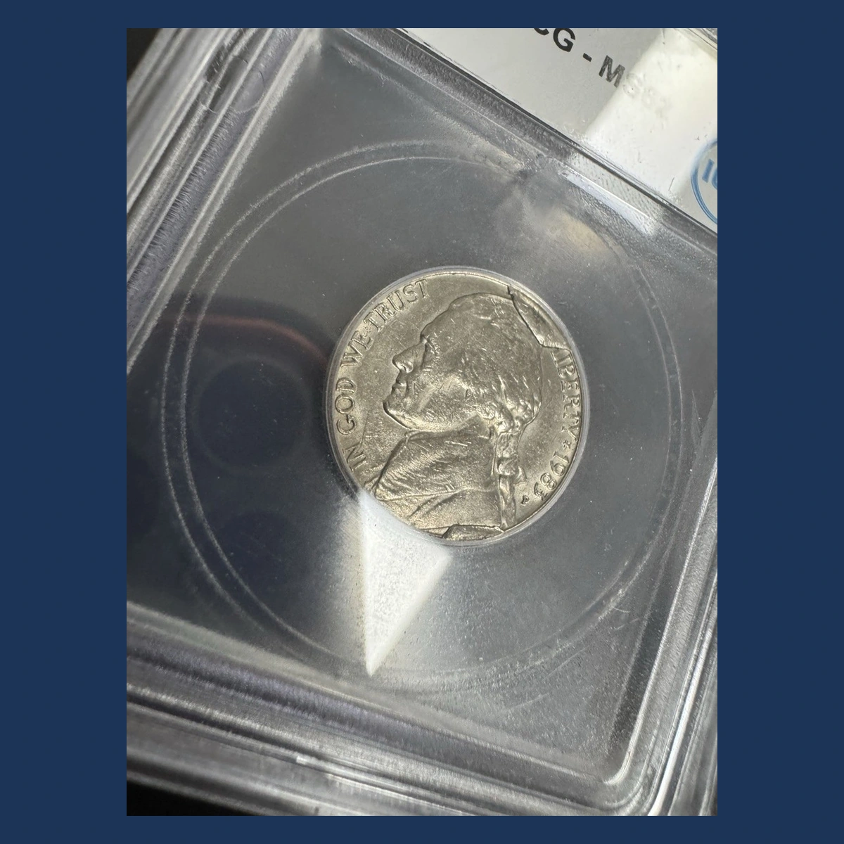 1983 Jefferson Nickel: Major die break
