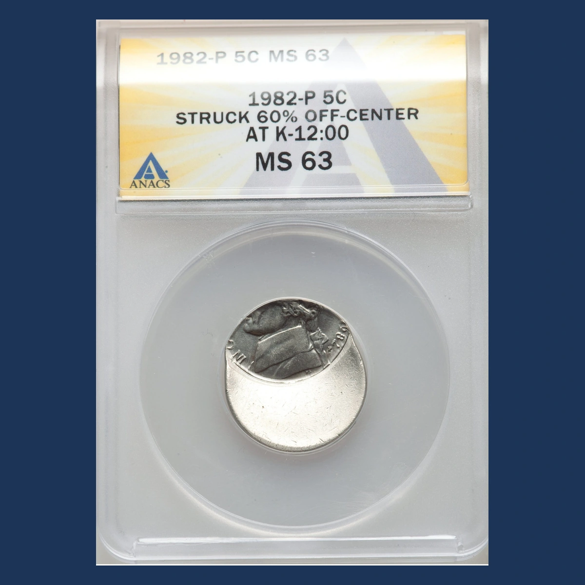1982 Jefferson Nickel: Off-center strike