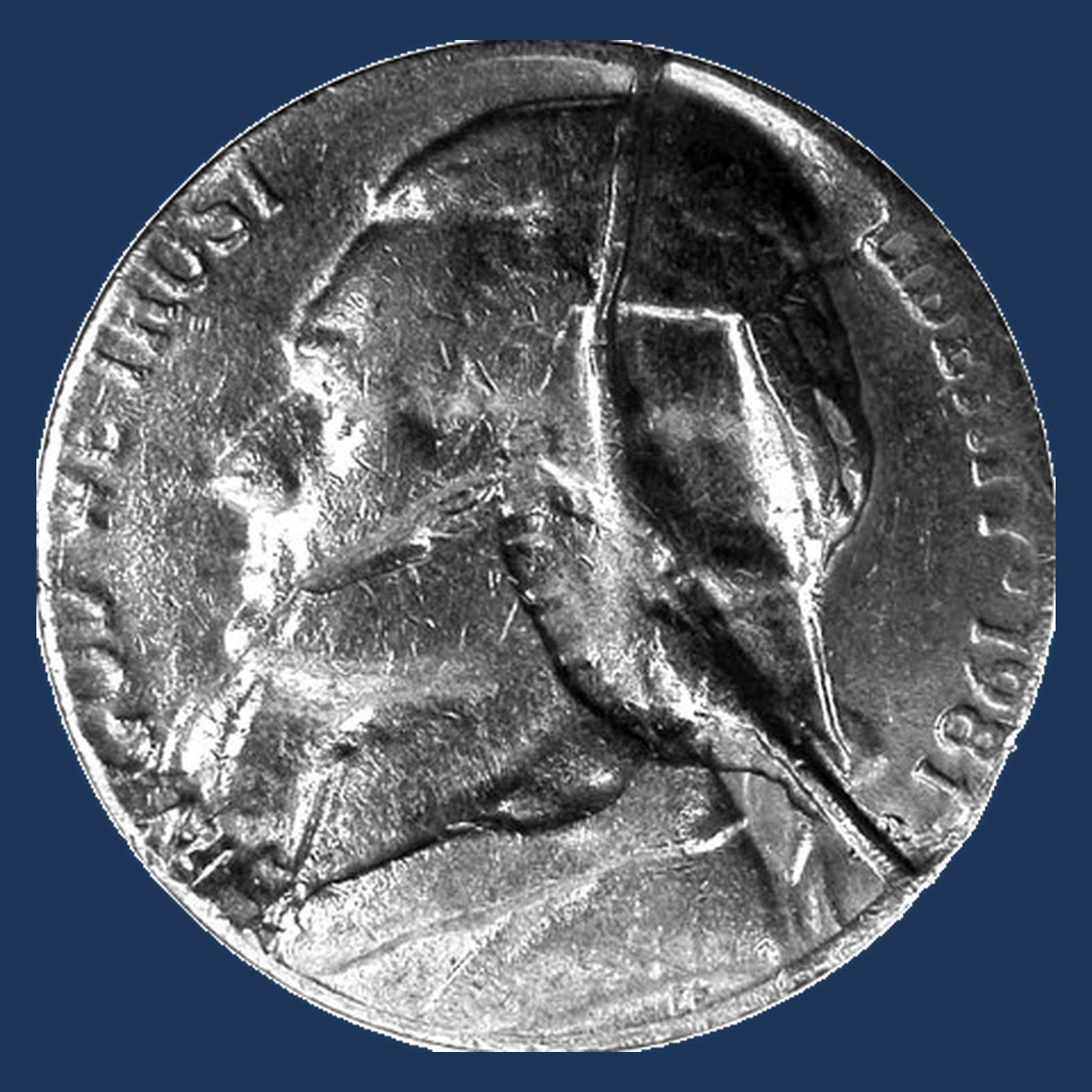 1981 Jefferson Nickel: split die and multi-level strike-through