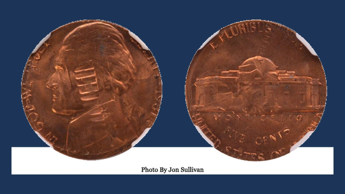 1981 Jefferson Nickel: Struck over a cent