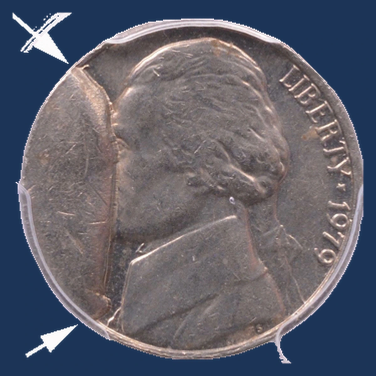 1979 Jefferson Nickel: Die Break