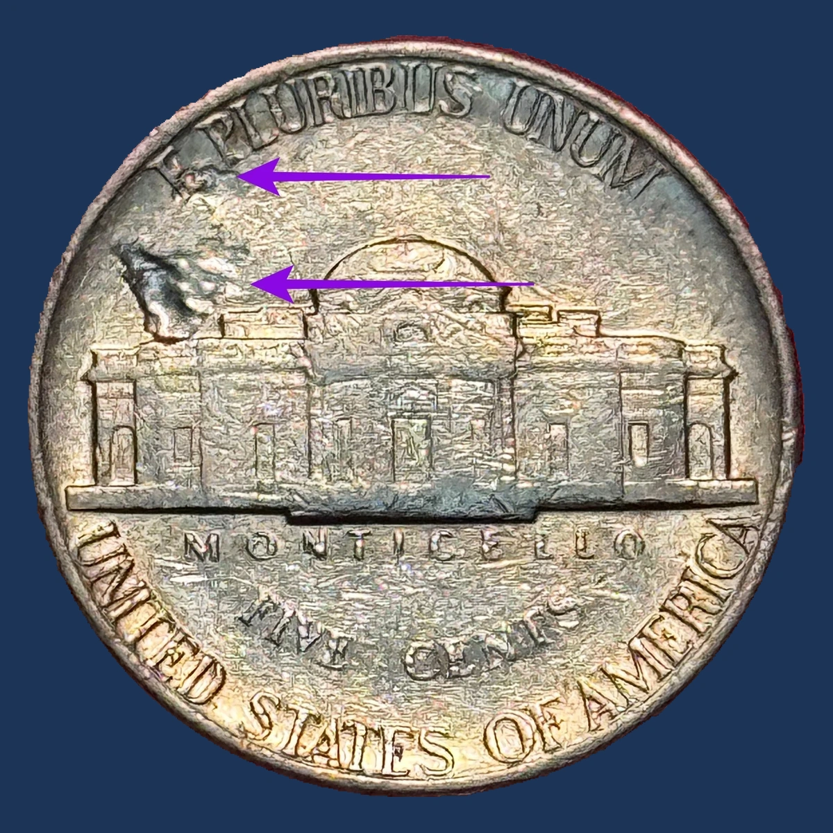 1978 Jefferson Nickel: Struck Through