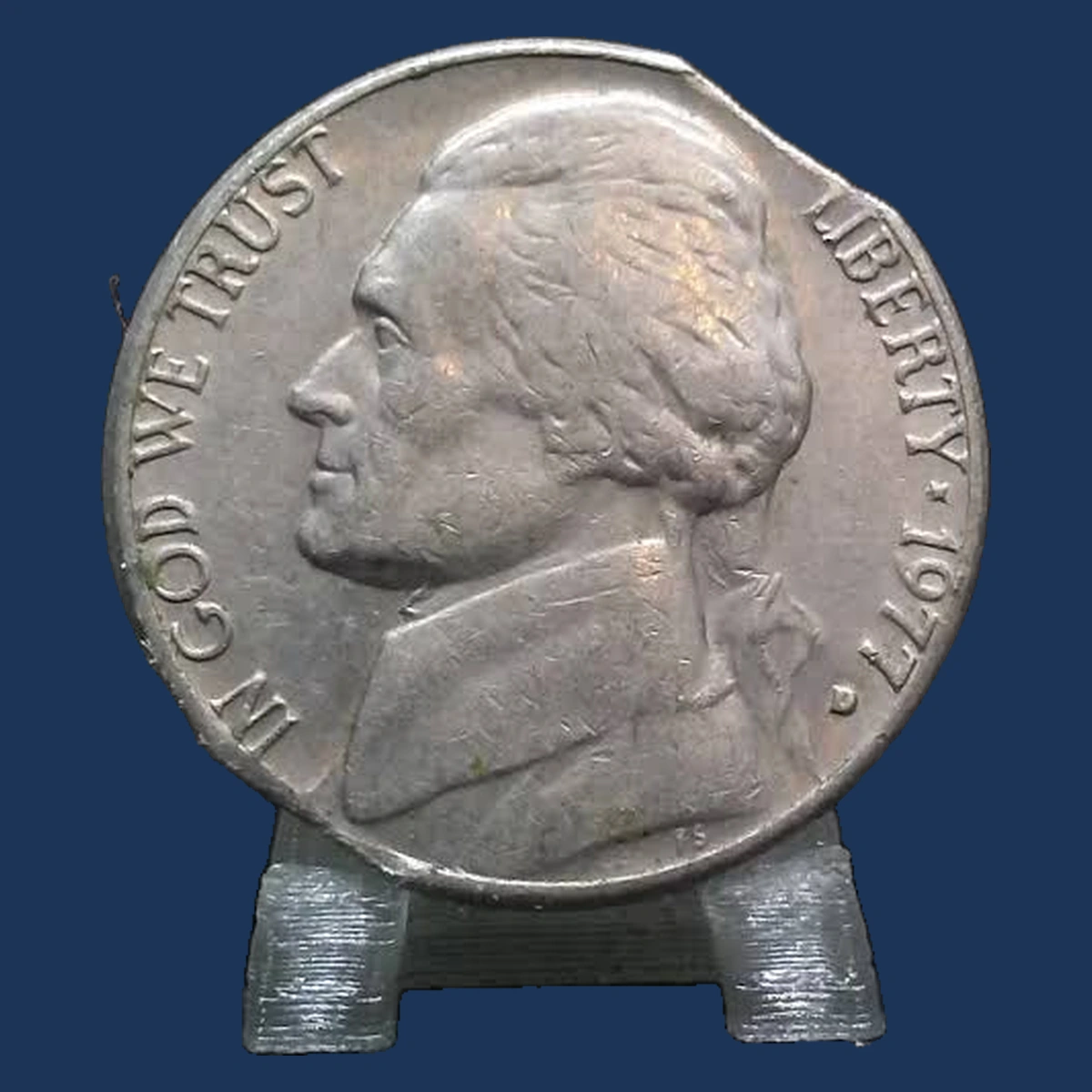 1977 Jefferson Nickel: Clipped Planchet