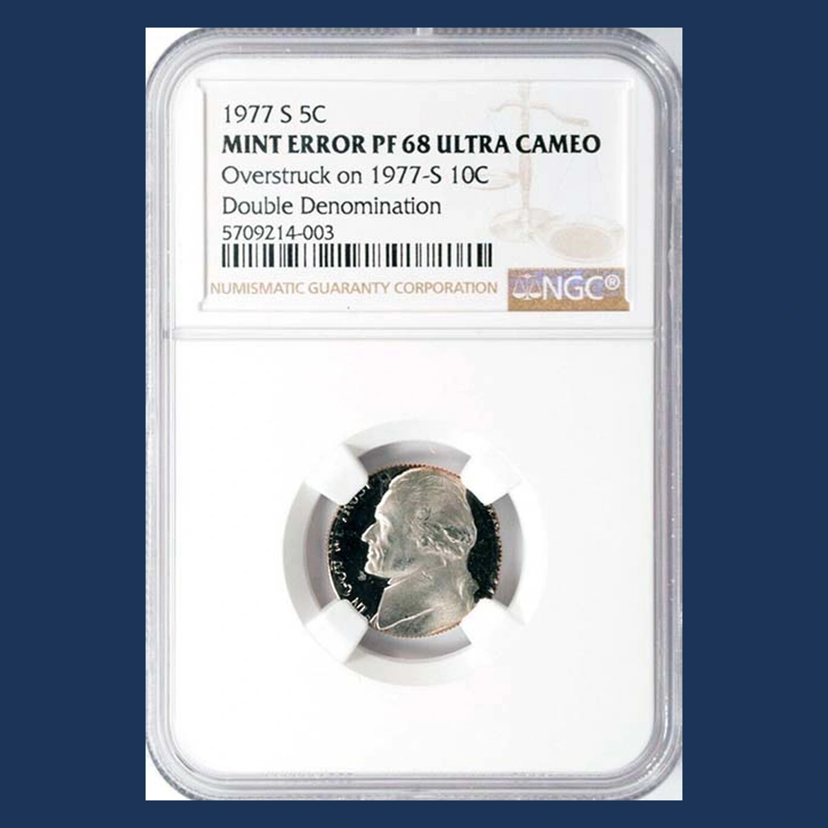 1977 Jefferson Nickel: Overstrike / Double Denomination