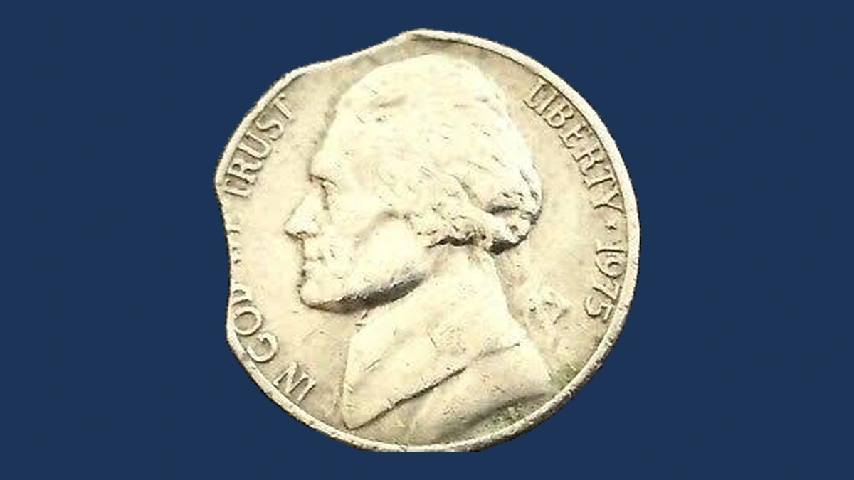 1975 Jefferson Nickel: Clipped Planchet