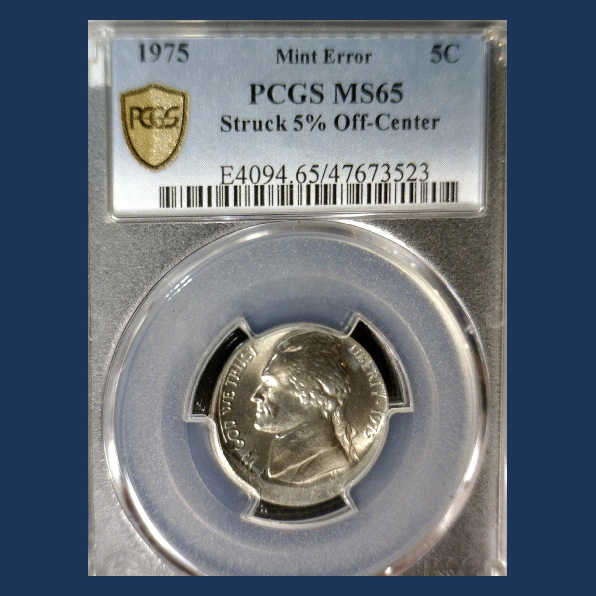 1975 Jefferson Nickel: Off-center strike