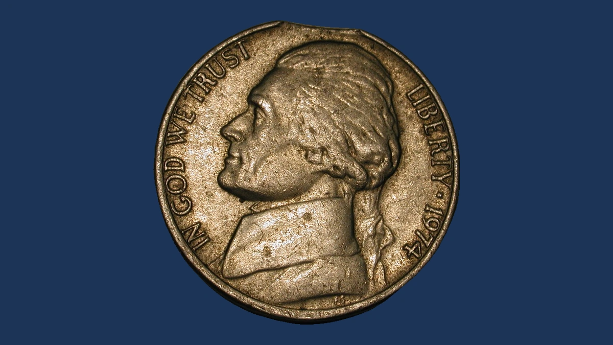1974 Jefferson Nickel: Clipped Planchet