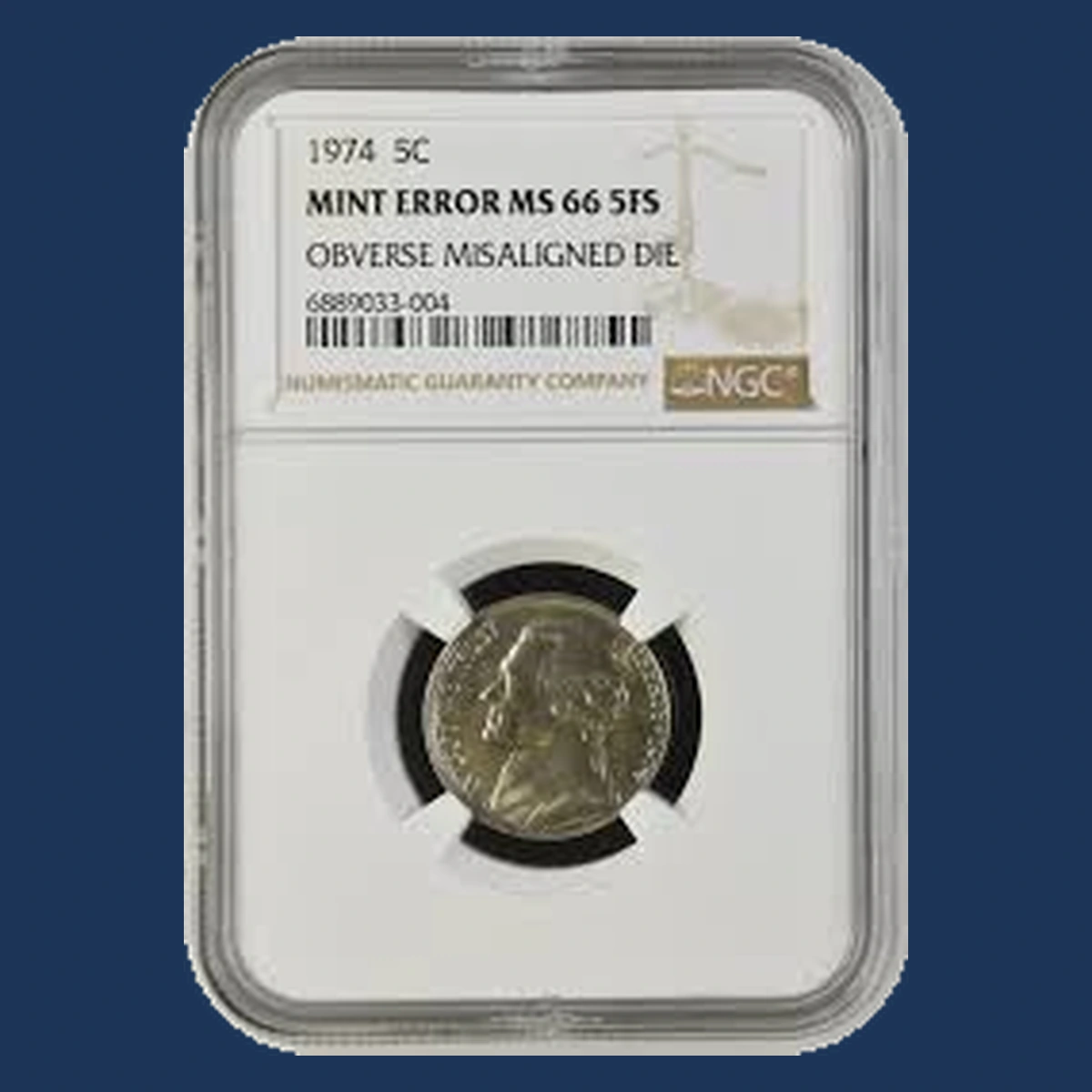 1974 Jefferson Nickel: Misaligned obverse die