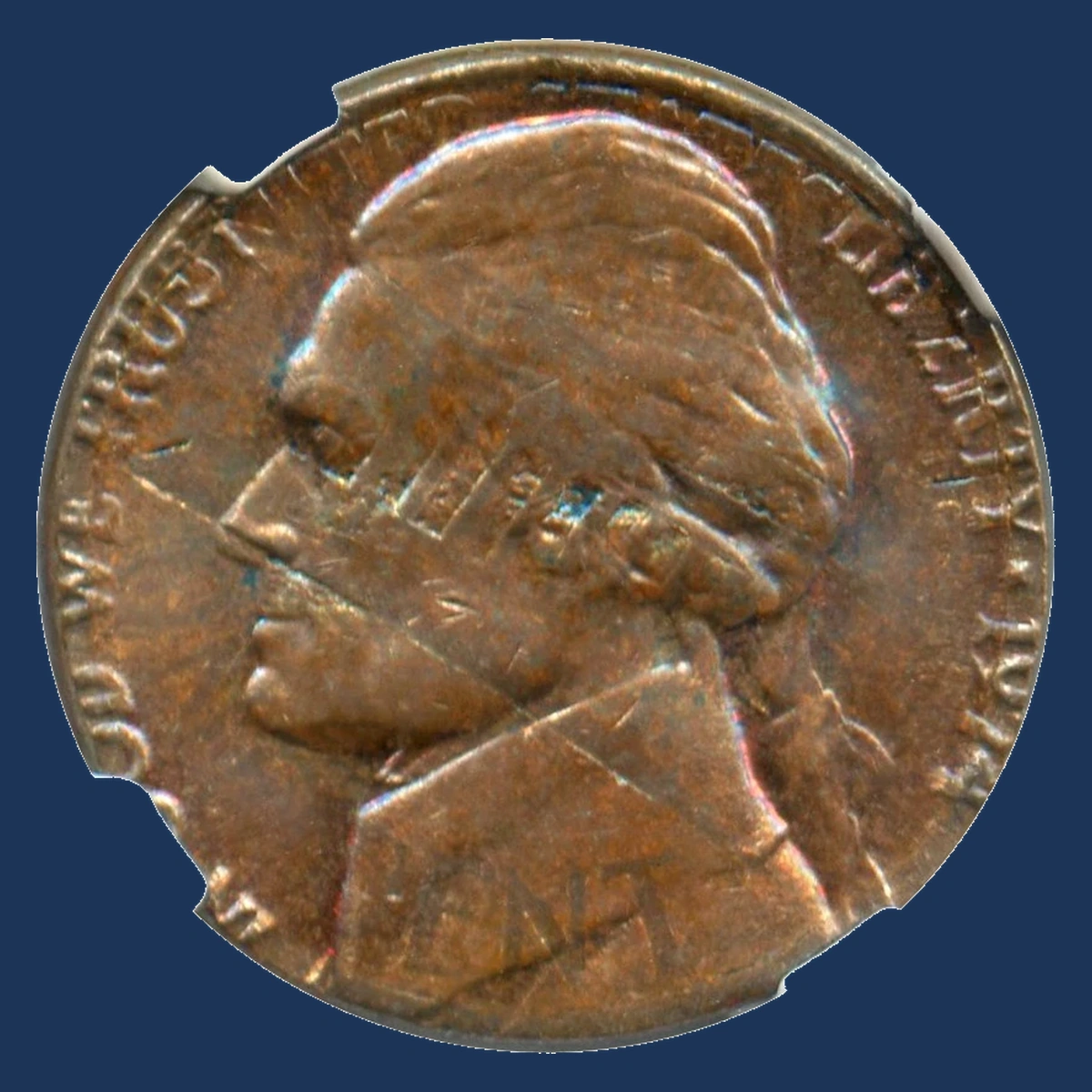 1974 Jefferson Nickel: Struck over a Lincoln cent