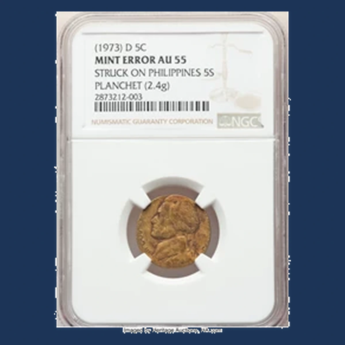 1973 Jefferson Nickel: Struck on Philippines5c blank