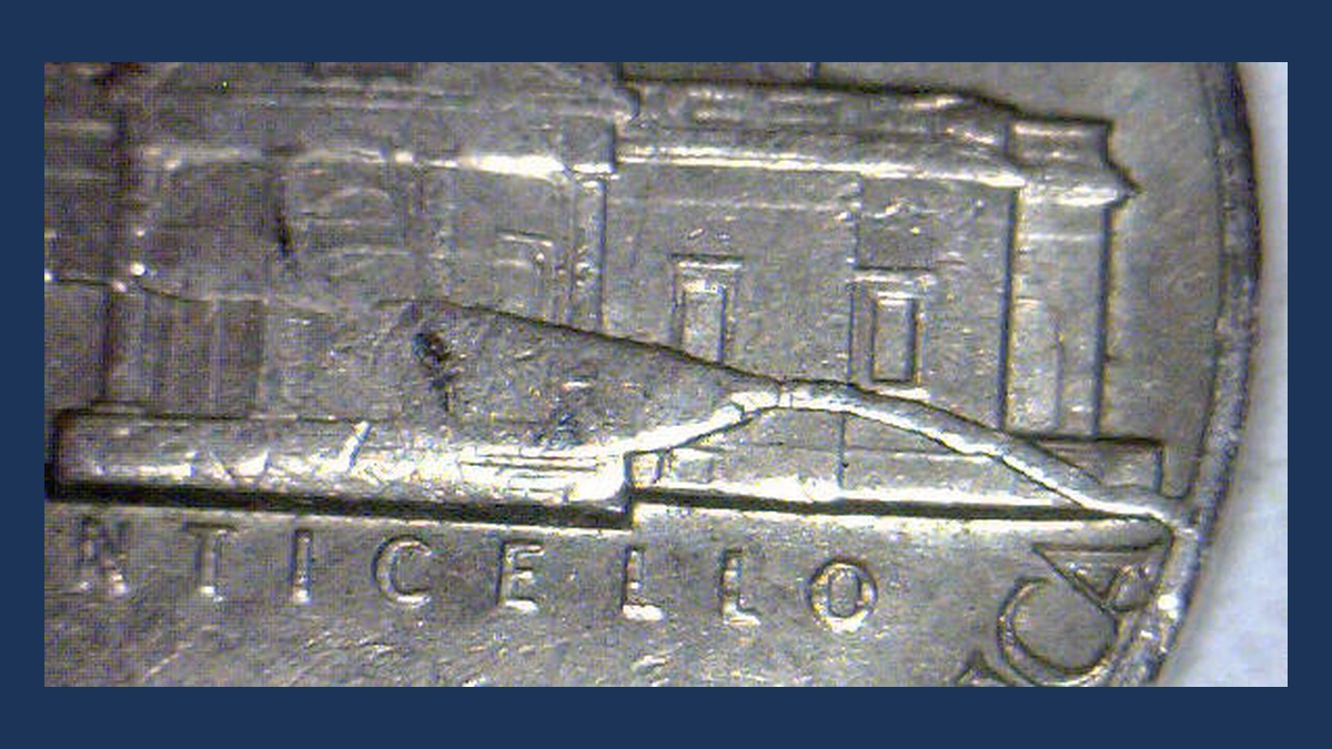 1973 Jefferson Nickel: Die Crack / Die Chip