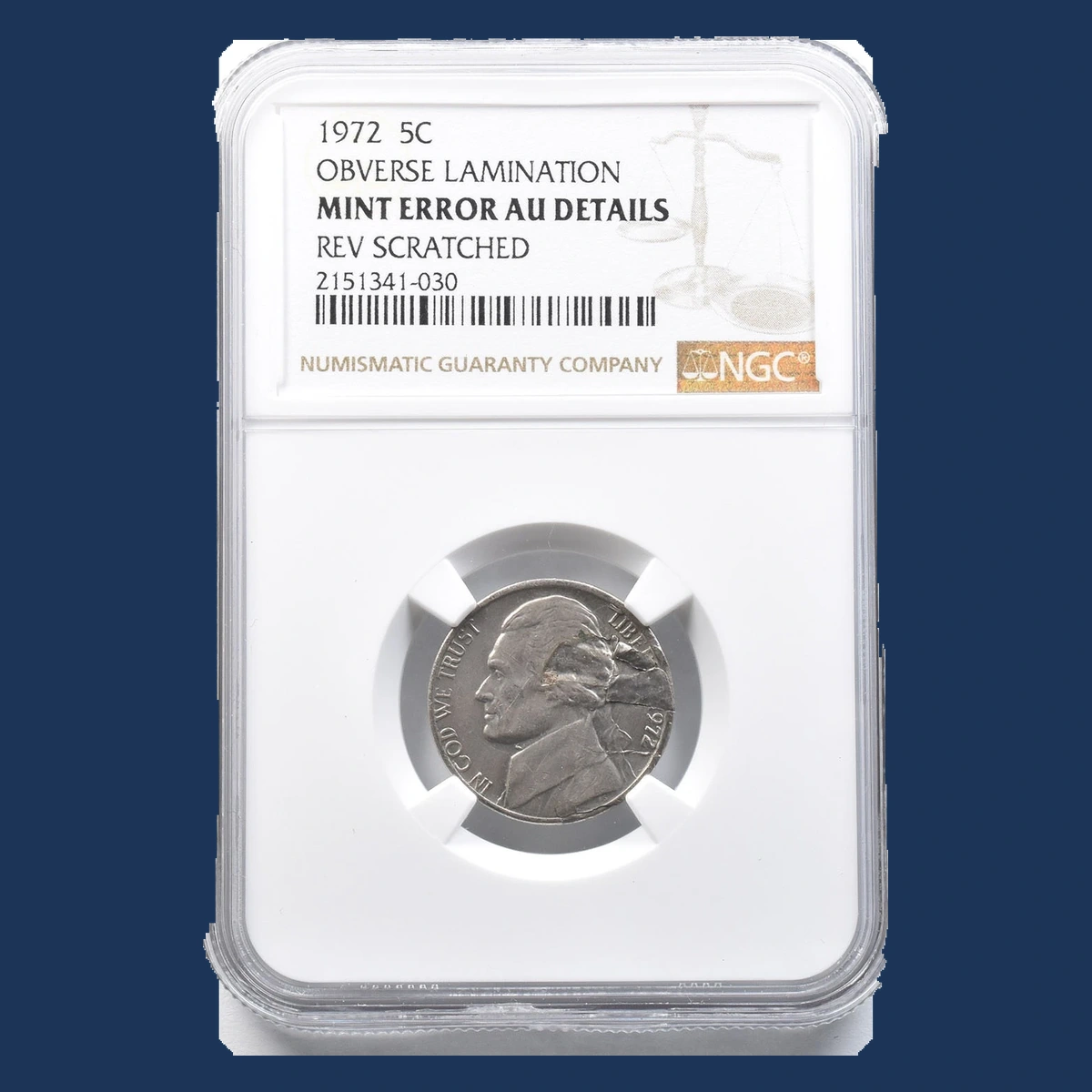 1972 Jefferson Nickel: Lamination