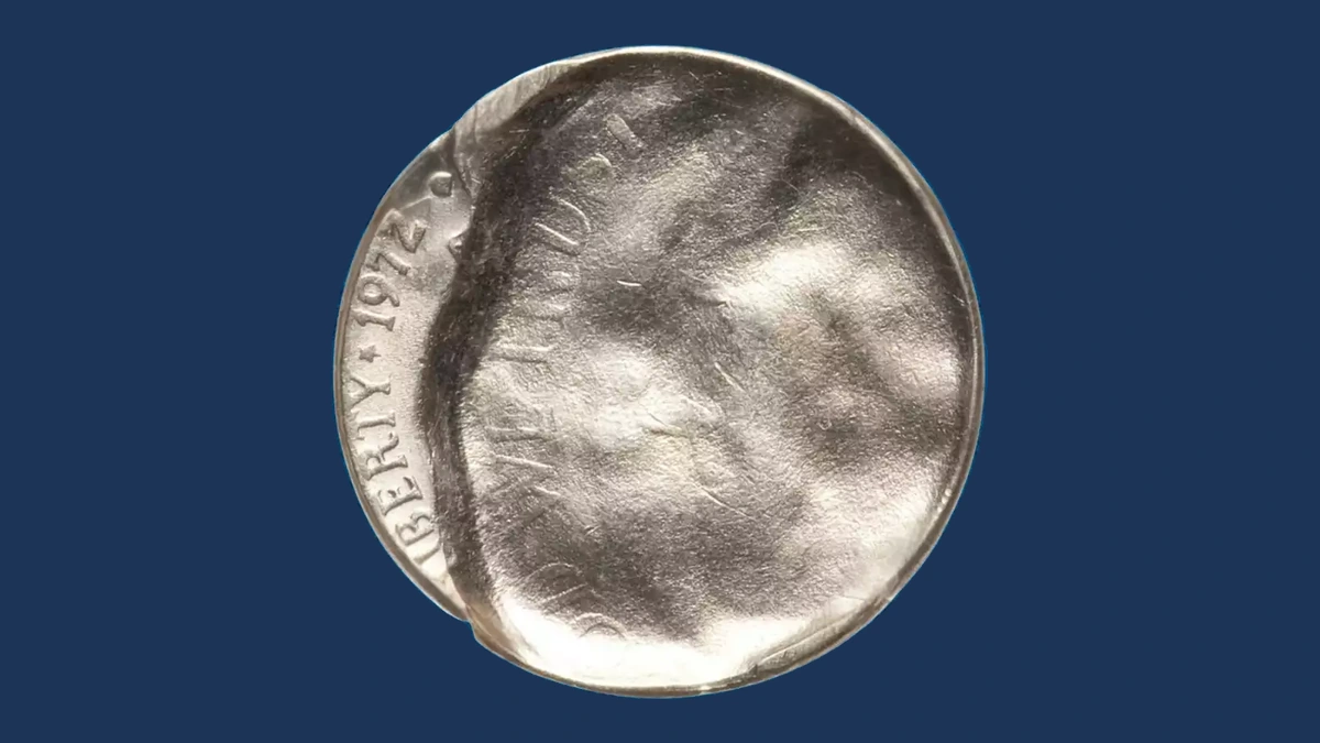 1972 Jefferson Nickel: Partial obverse counterbrockage