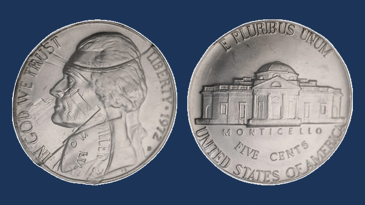 1972 Jefferson Nickel: Indent