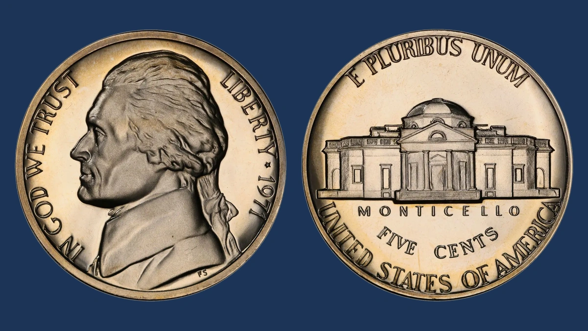 1971 Jefferson Nickel: Missing S on proof