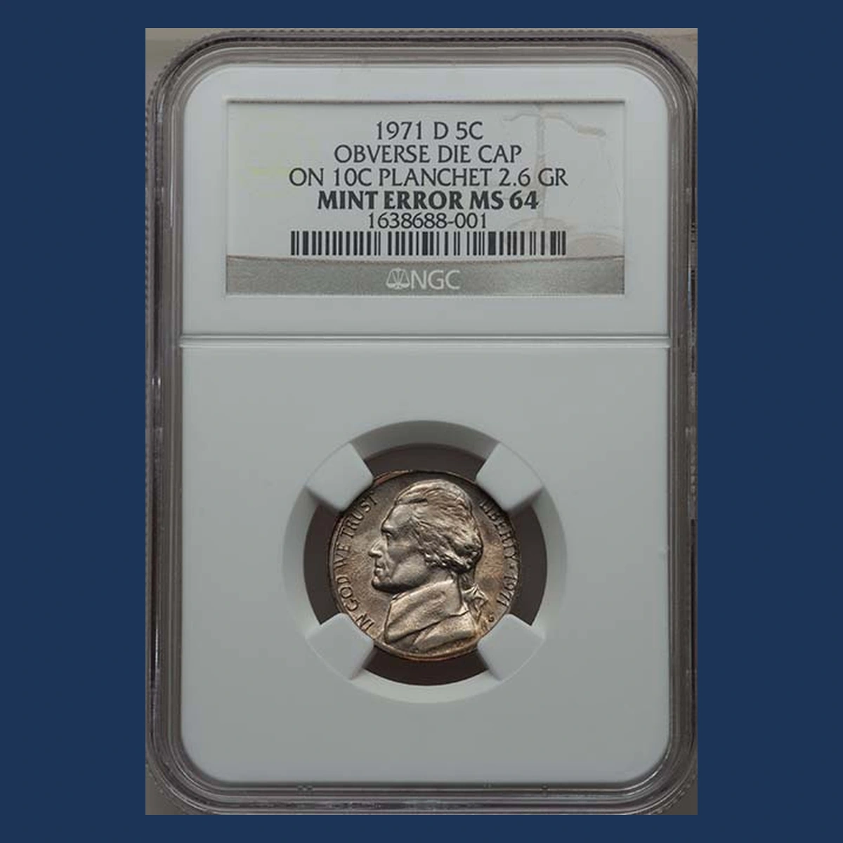 1971 Jefferson Nickel: Die Cap