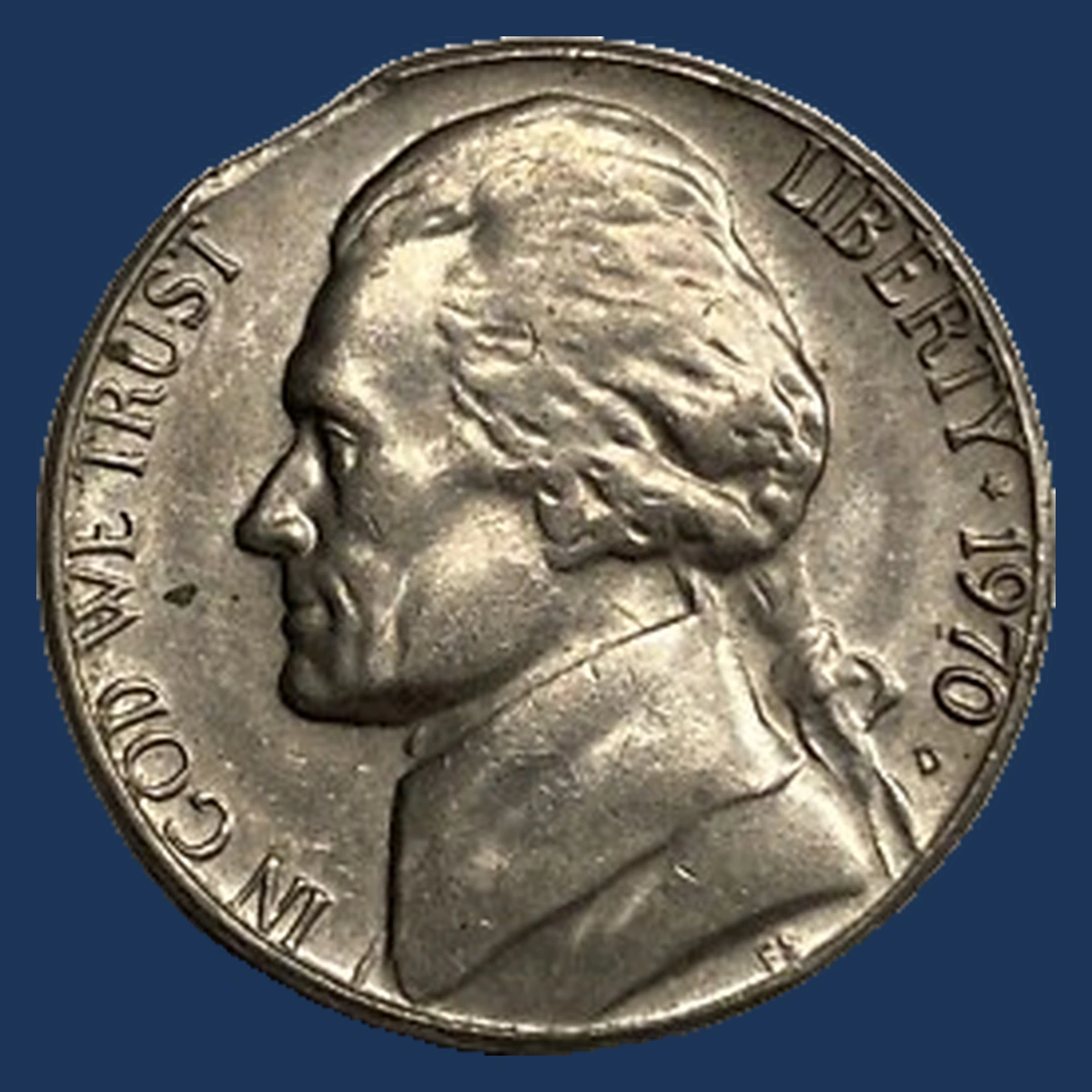 1970 Jefferson Nickel: Clipped Planchet