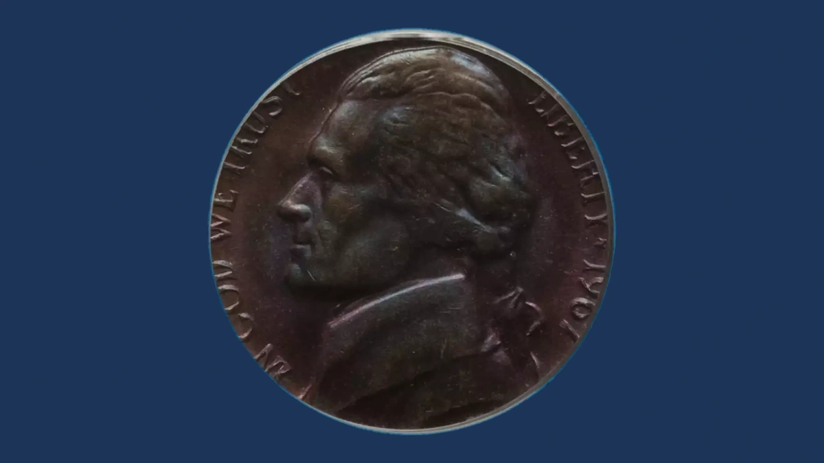 1967 Jefferson Nickel: Struck on a cent planchet
