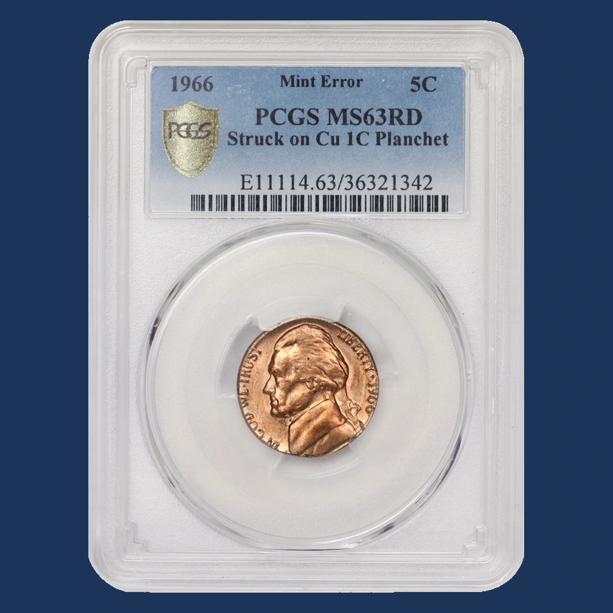 1966 Jefferson Nickel: Struck on a cent planchet