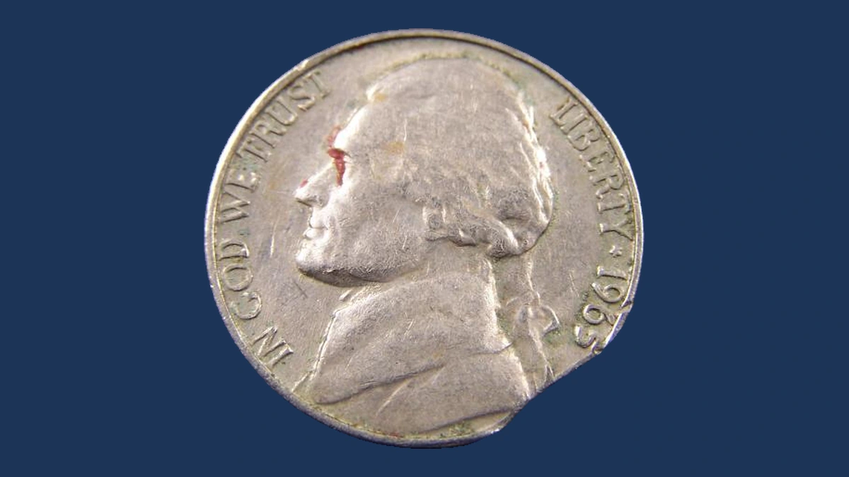 1965 Jefferson Nickel: Clipped Planchet