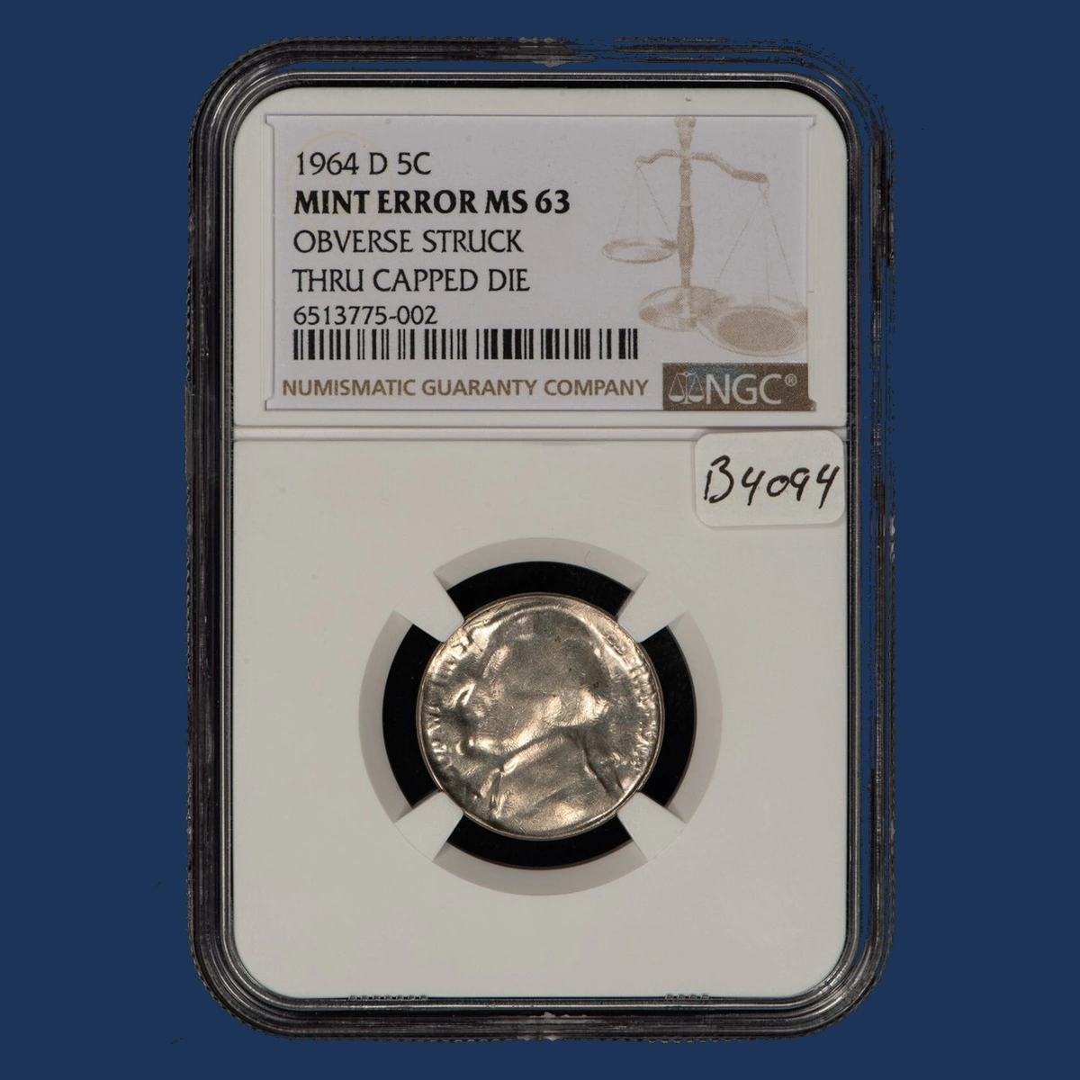 1964 Jefferson Nickel: Die Cap / Capped-Die Strike