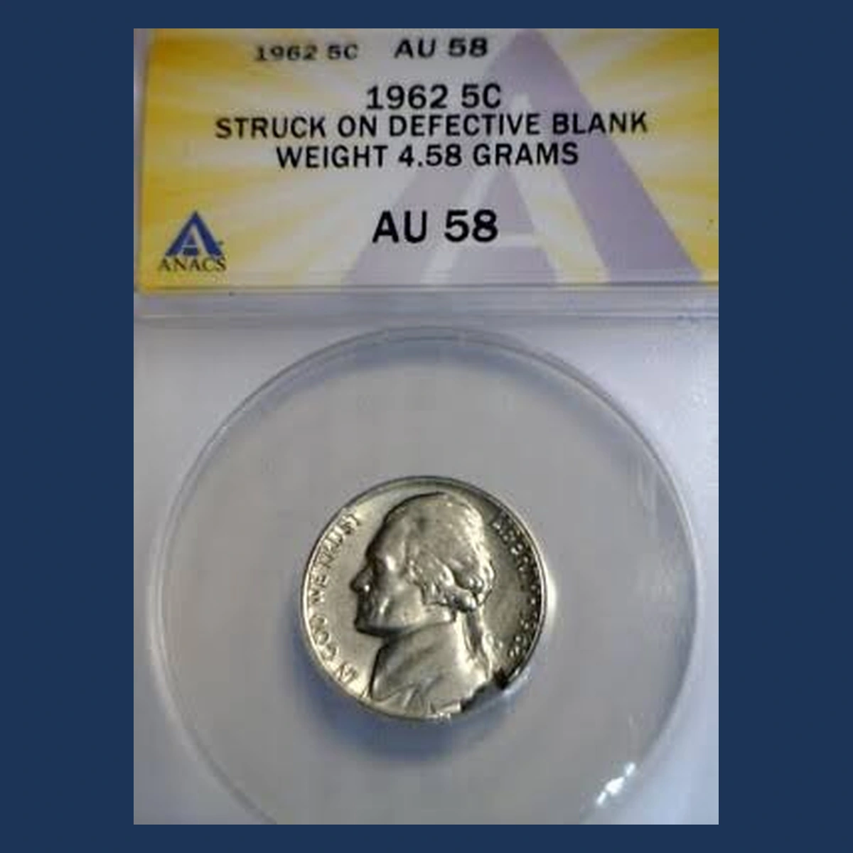 1962 Jefferson Nickel: Planchet Flaw