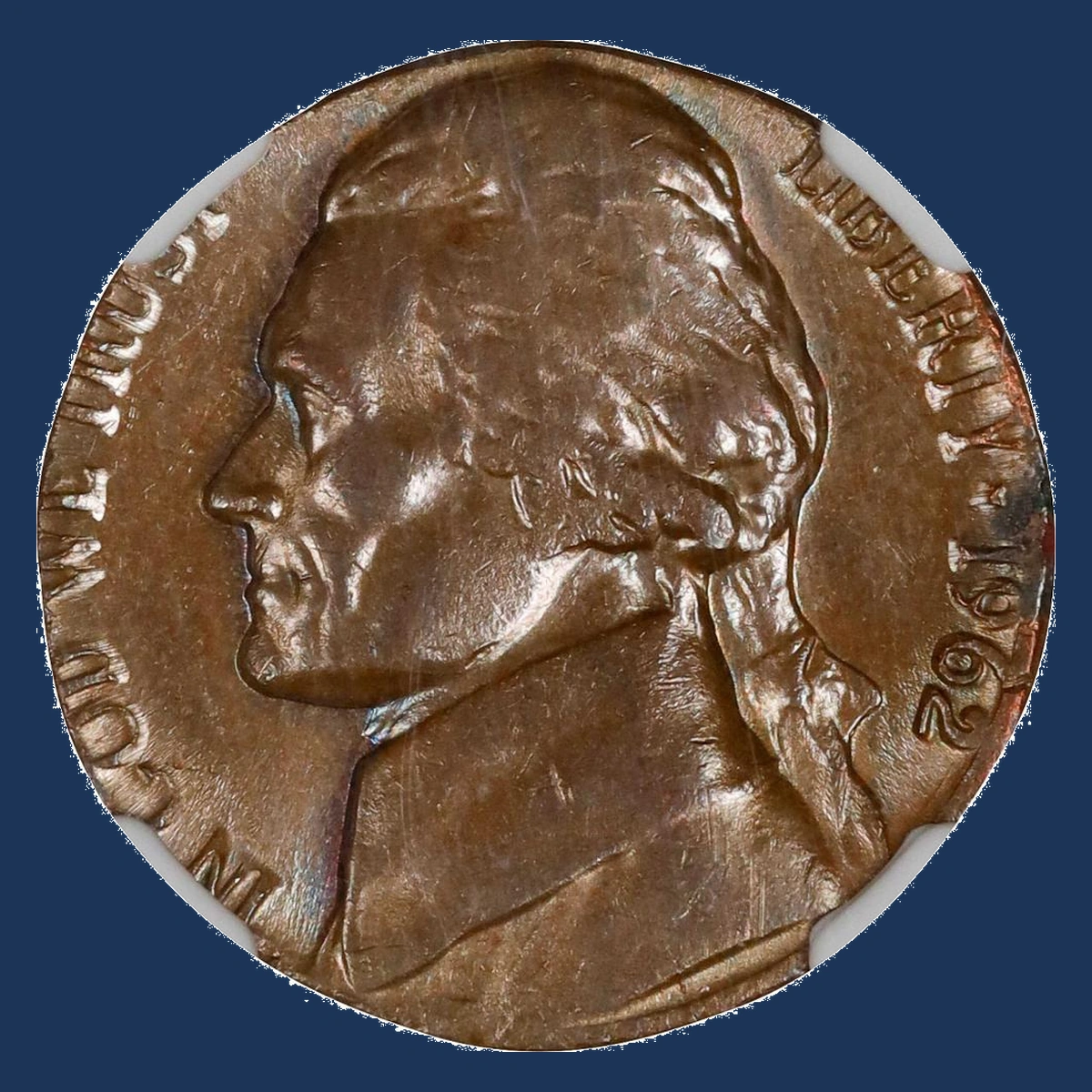 1962 Jefferson Nickel: Struck on a cent planchet