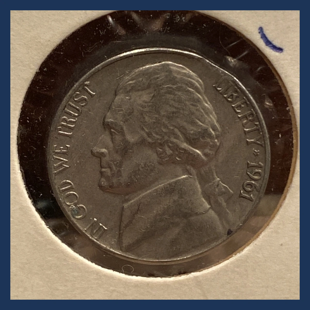 1961 Jefferson Nickel: Clipped Planchet