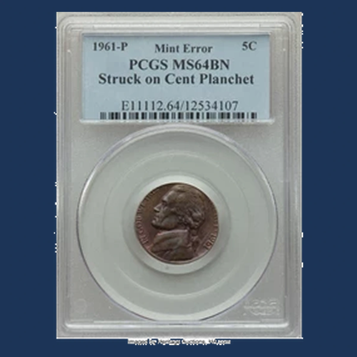 1961 Jefferson Nickel: Struck on a cent planchet