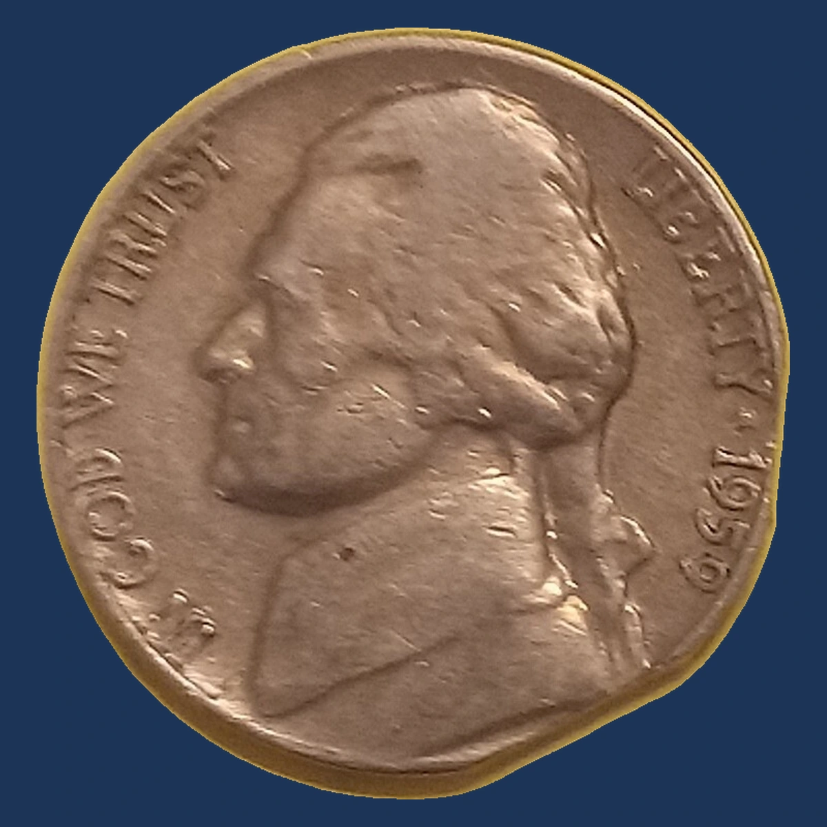 1959 Jefferson Nickel: Clipped Planchet