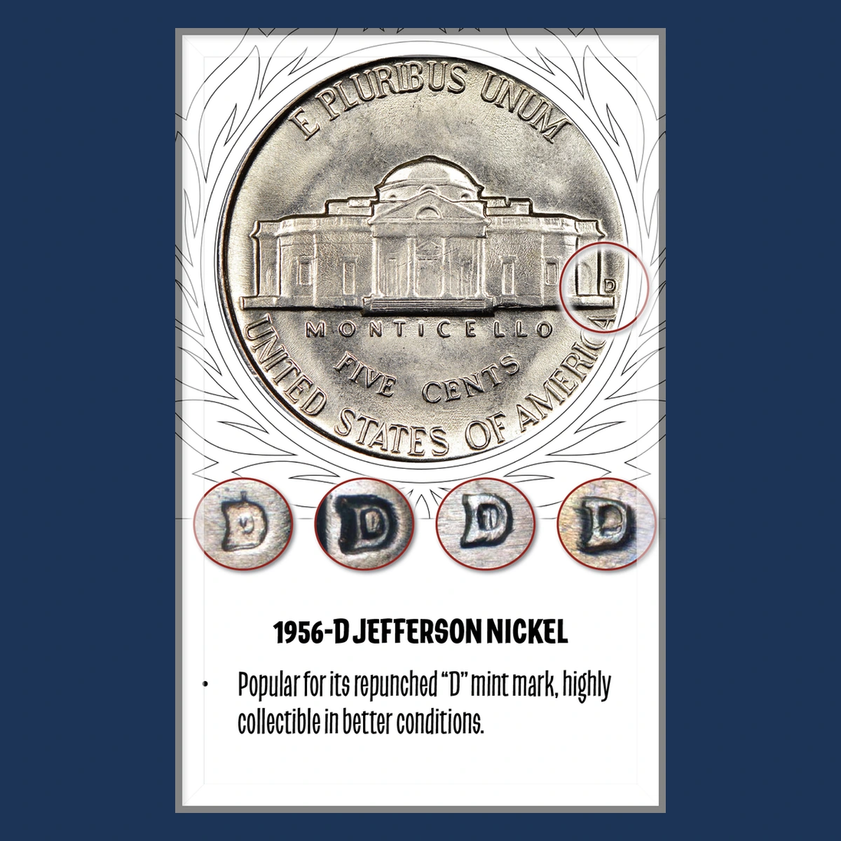 1956 Jefferson Nickel: Repunched Mintmark