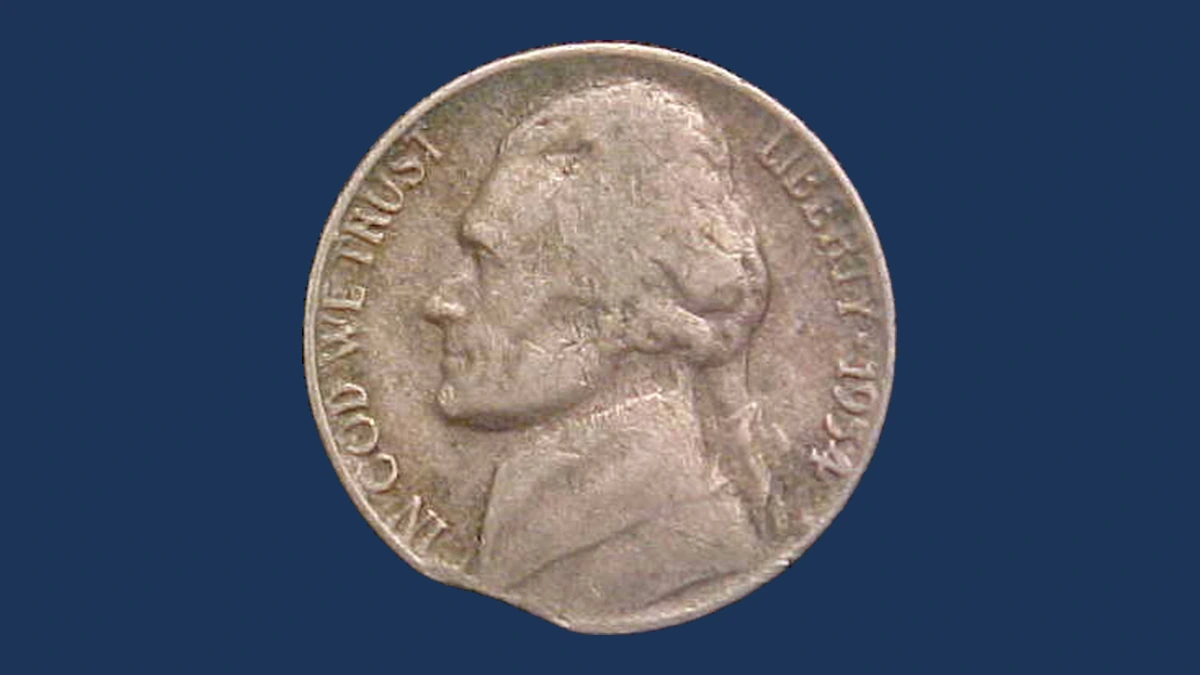 1954 Jefferson Nickel: Clipped Planchet