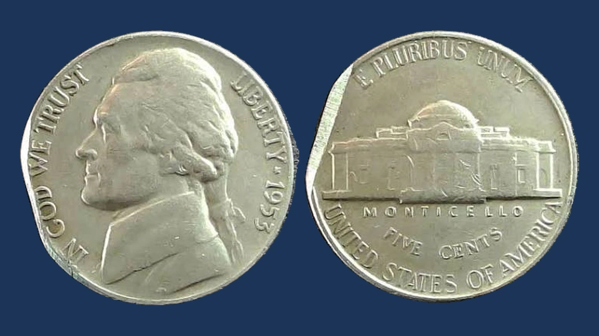 1953 Jefferson Nickel: Clipped Planchet