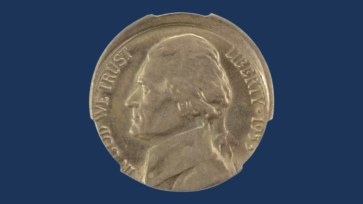 1953 Jefferson Nickel: Off-center strike