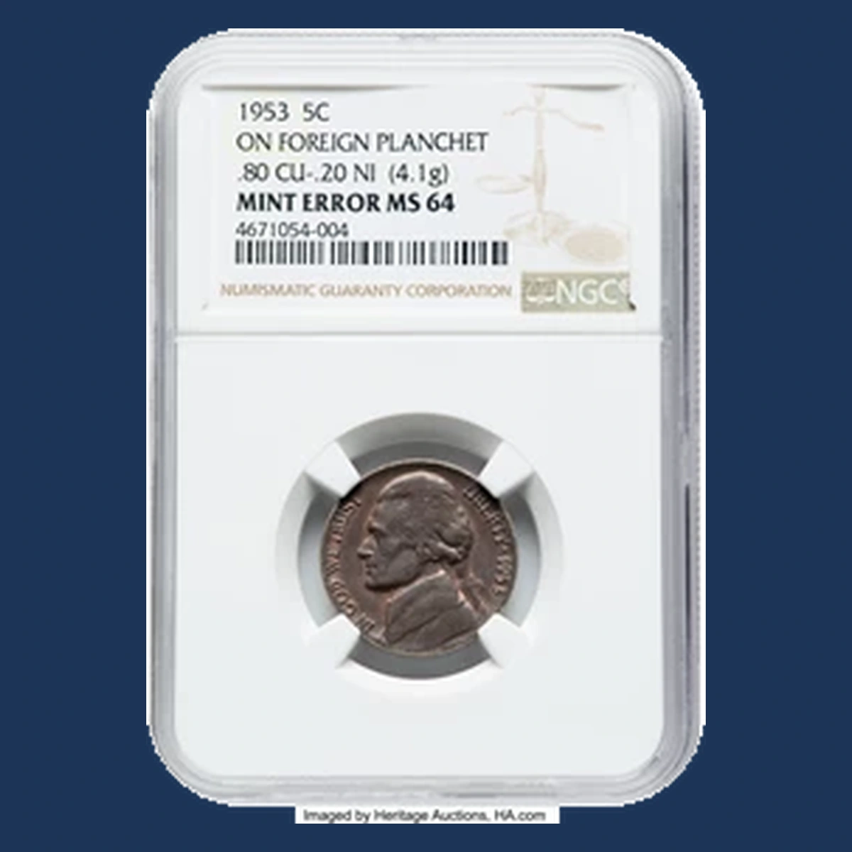 1953 Jefferson Nickel: Wrong foreign planchet