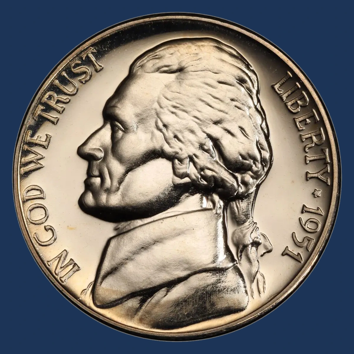 1951 Jefferson Nickel: Doubled die obverse on proof