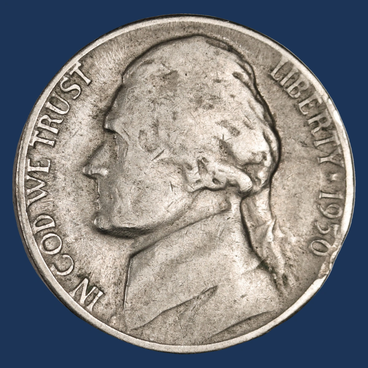 1950 Jefferson Nickel: Clipped Planchet