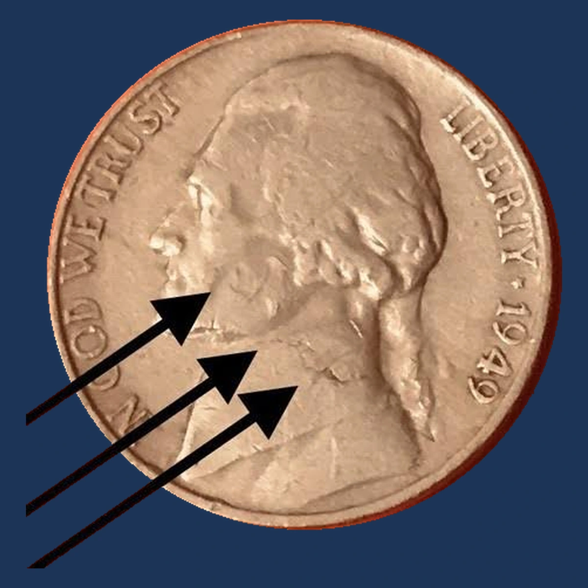 1949 Jefferson Nickel: Die Break