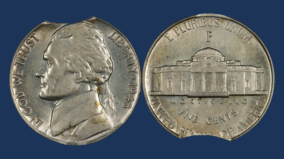 1943 Jefferson Nickel: Clipped Planchet