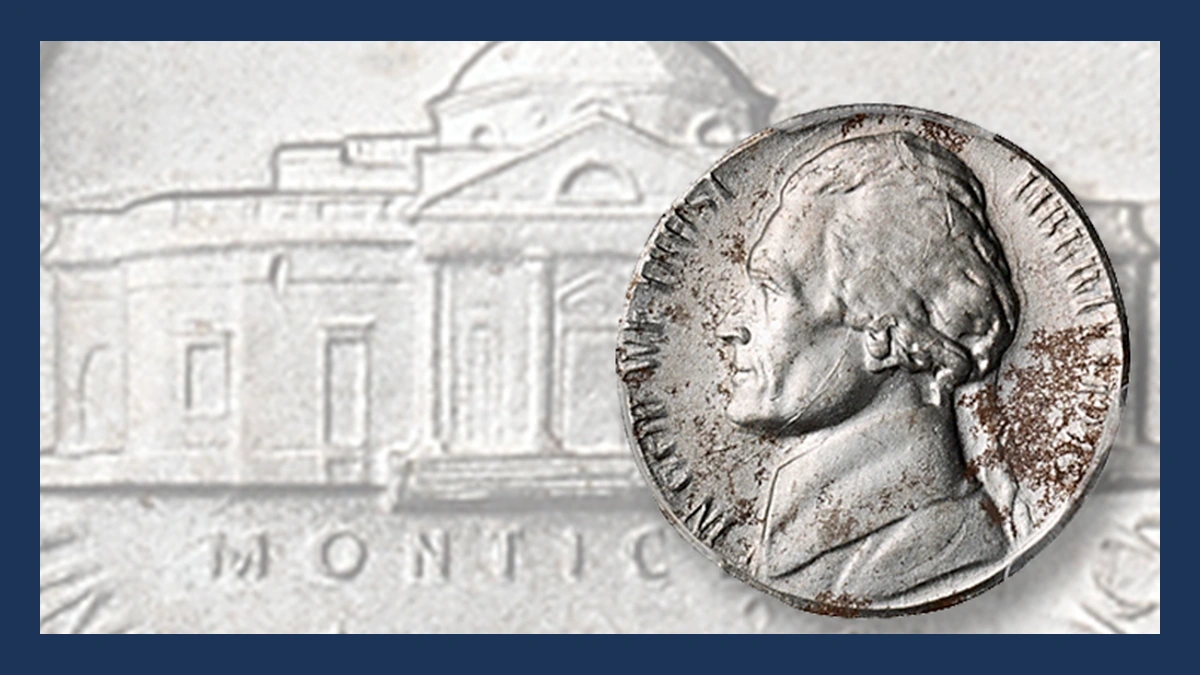1943 Jefferson Nickel: Struck on a steel cent planchet