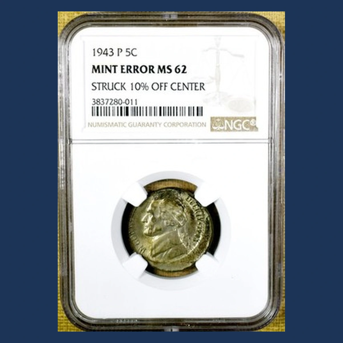 1943 Jefferson Nickel: Off-Center Strike