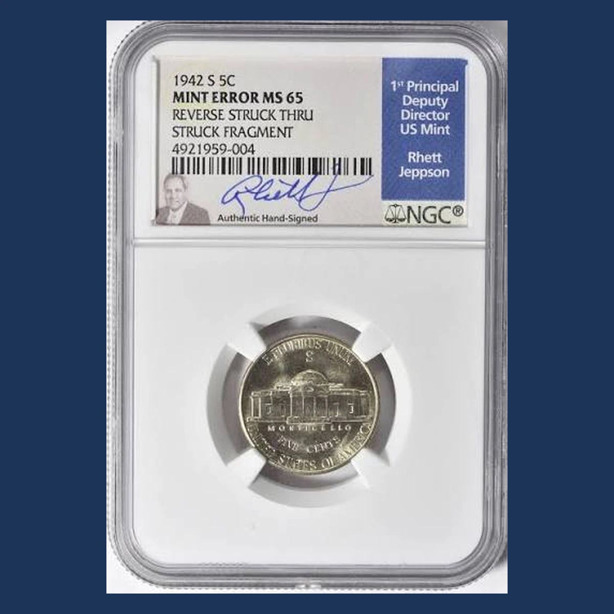 1942 Jefferson Nickel: Struck Through
